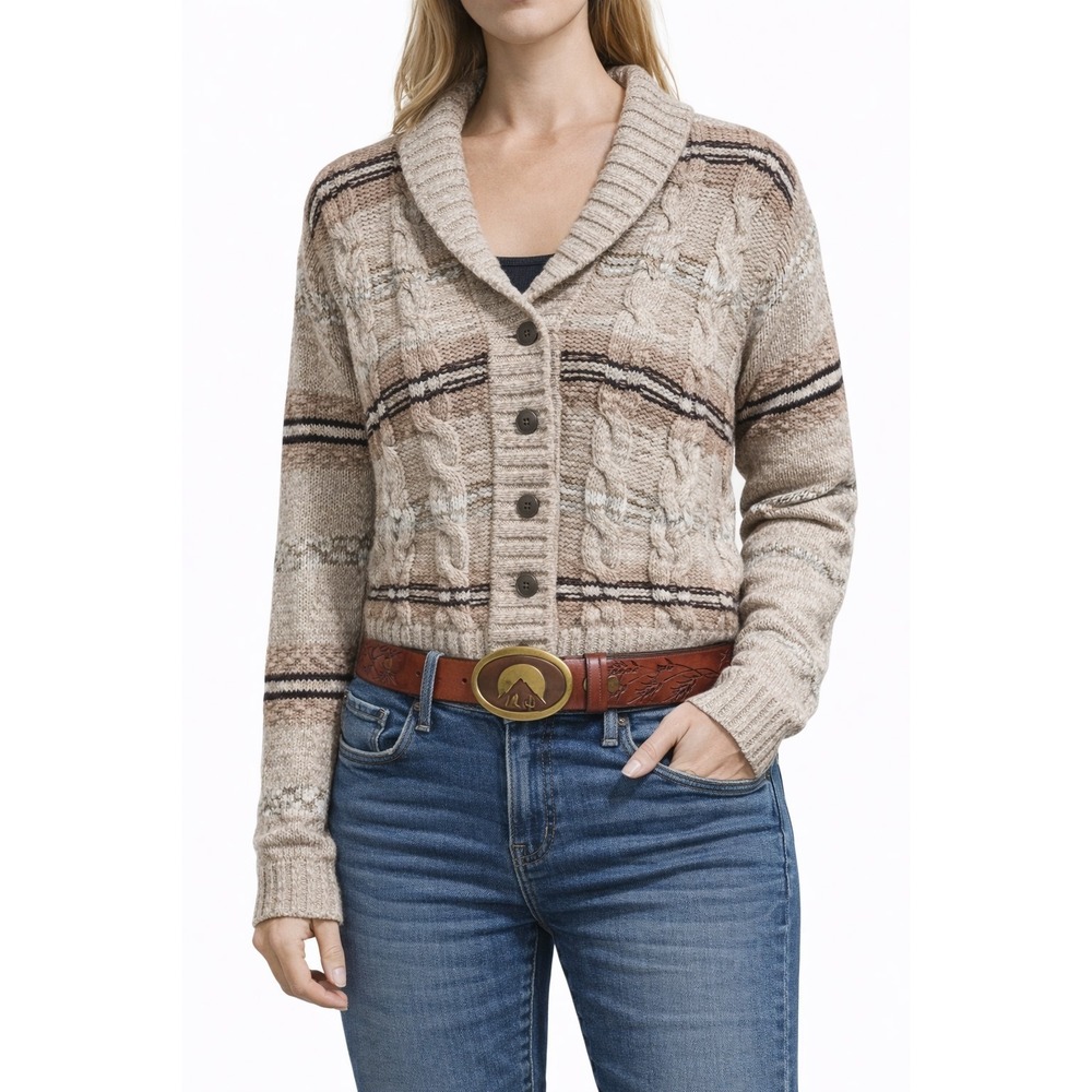 Vintage 90s Liz Claiborne‎ Lizsport Cable Knit Cardigan Sweater Shawl Collar S